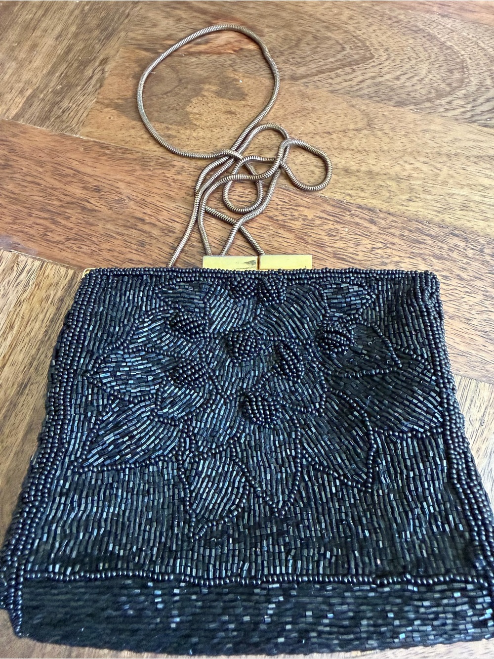Vintage 1950’s Beaded Black La Regale Evening Crossbody Bag with Chain Strap